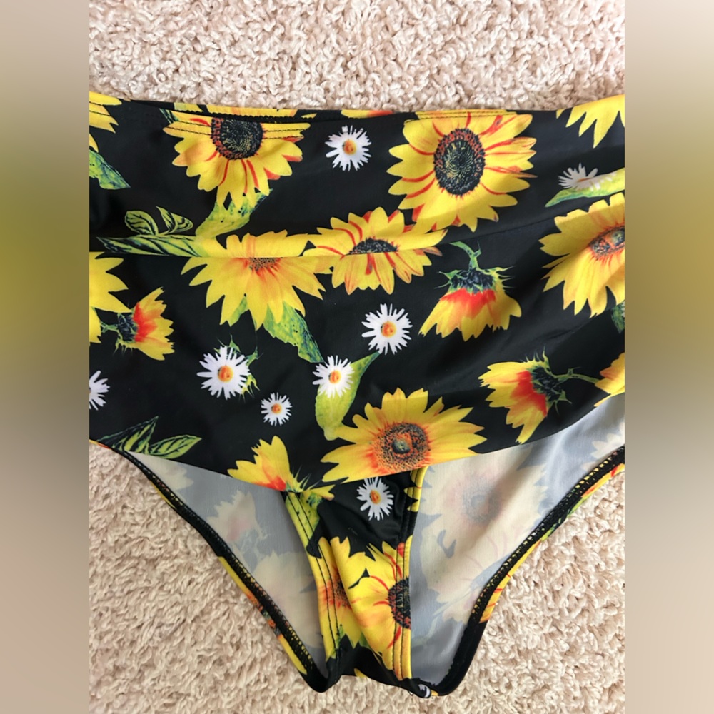 Sunflower High-Waist Bikini Set - Yellow Top & Black Floral Bottom NWOT - Picture 2 of 5